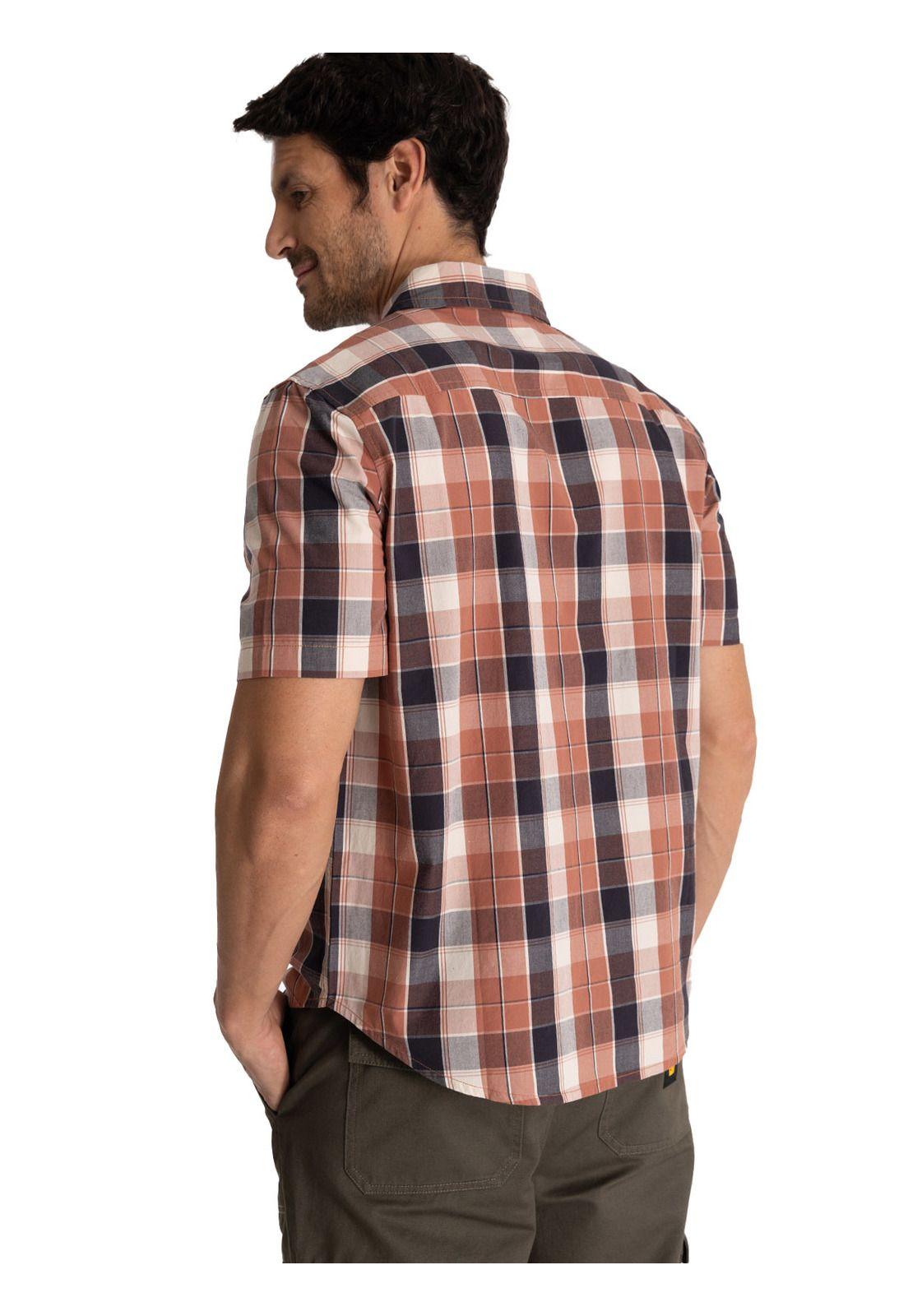 Camisa Manga Corta Hombre Plaid Poplin Terracota-3