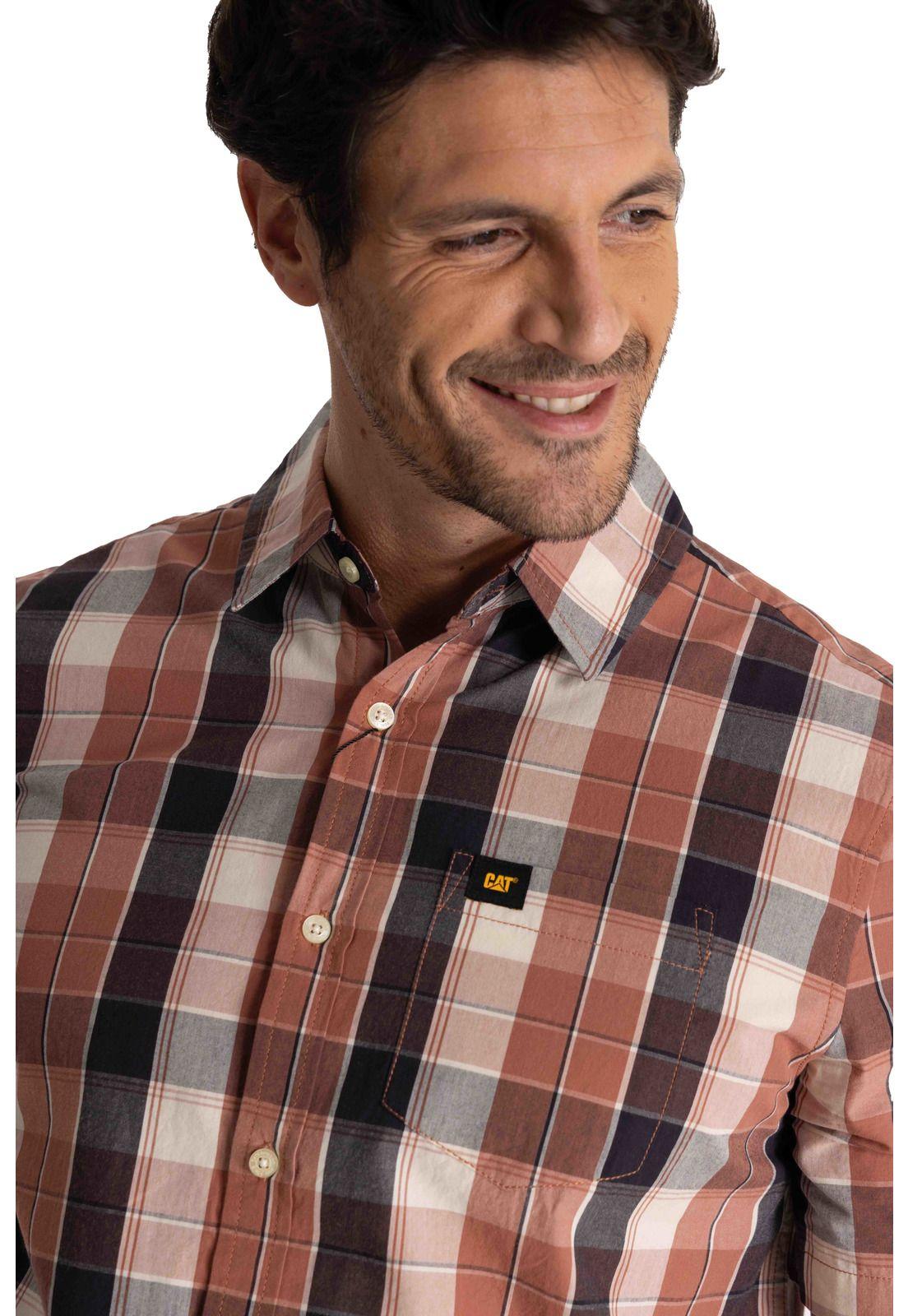 Camisa Manga Corta Hombre Plaid Poplin Terracota-4