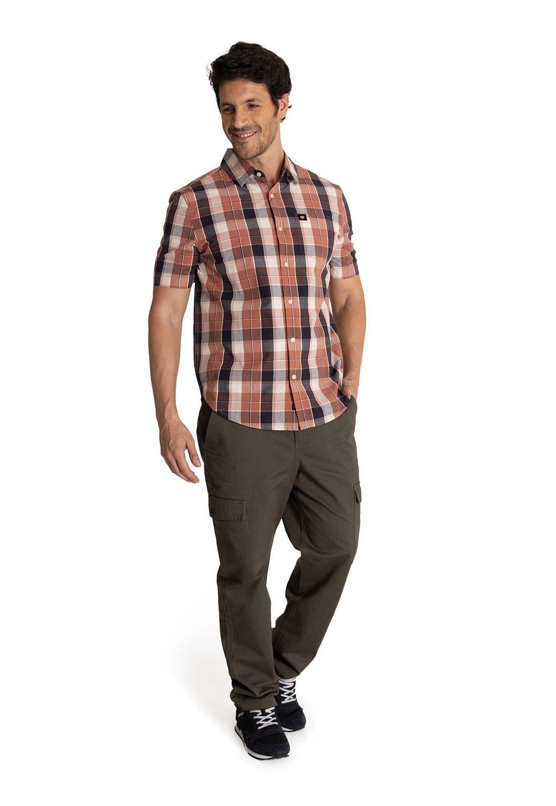 Camisa Manga Corta Hombre Plaid Poplin Terracota-5