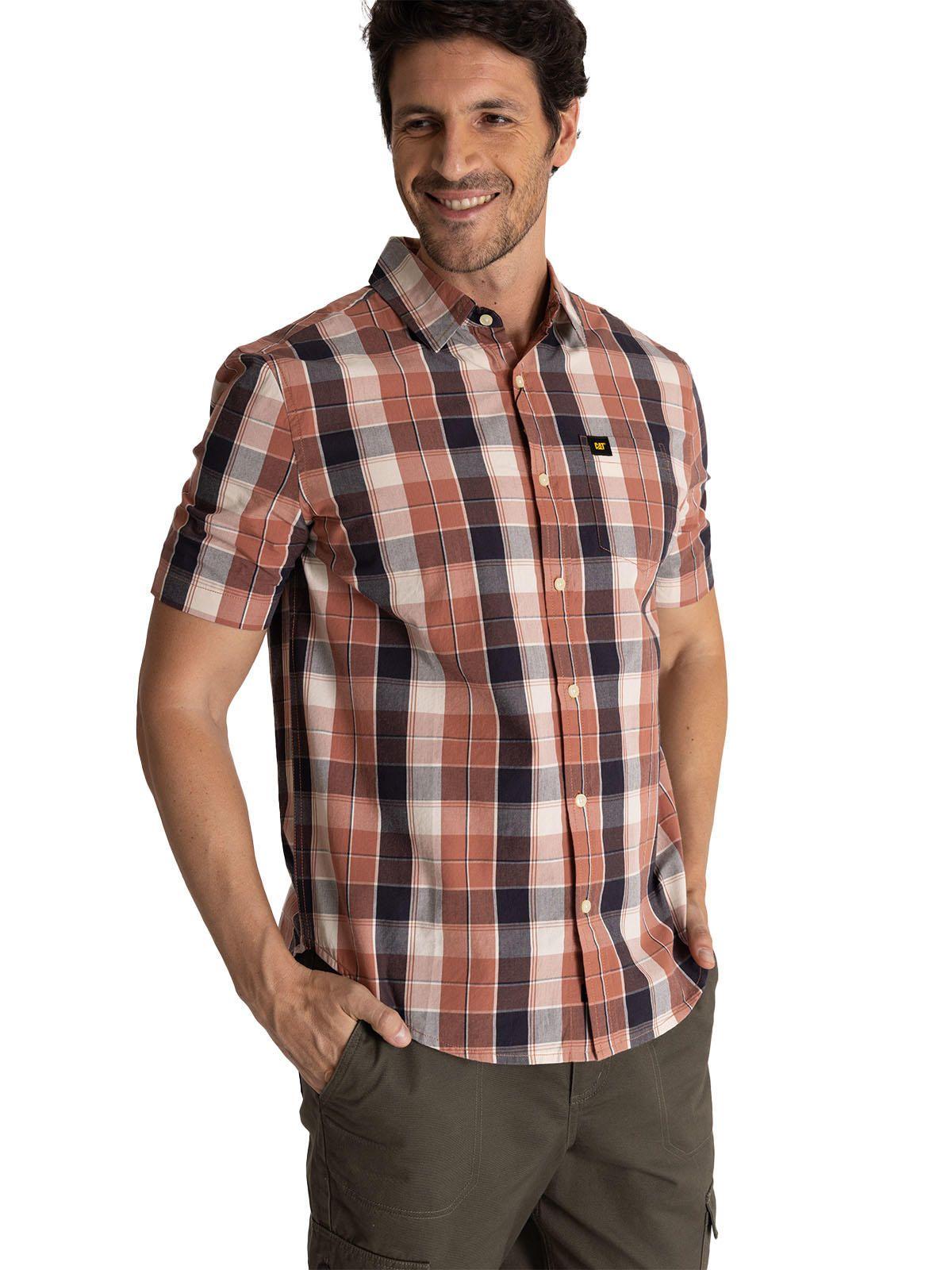 Camisa Manga Corta Hombre Plaid Poplin Terracota-0