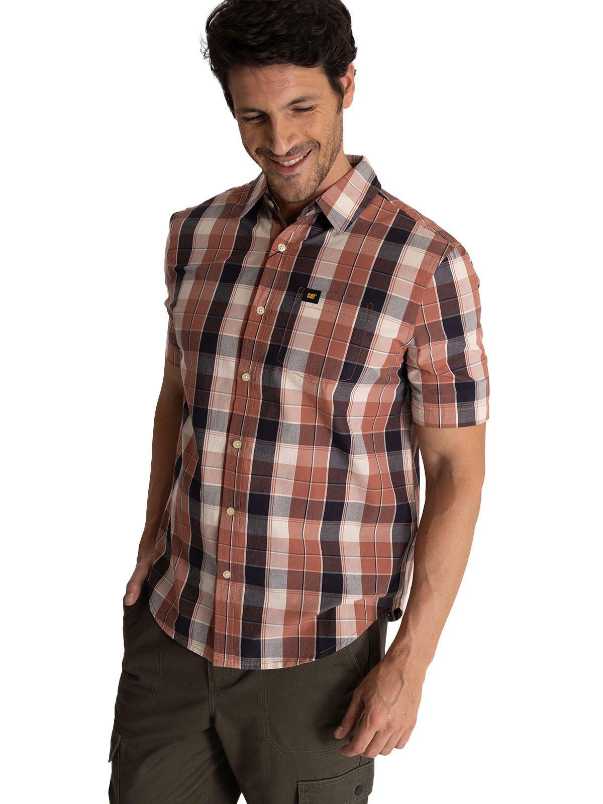 Camisa Manga Corta Hombre Plaid Poplin Terracota-1