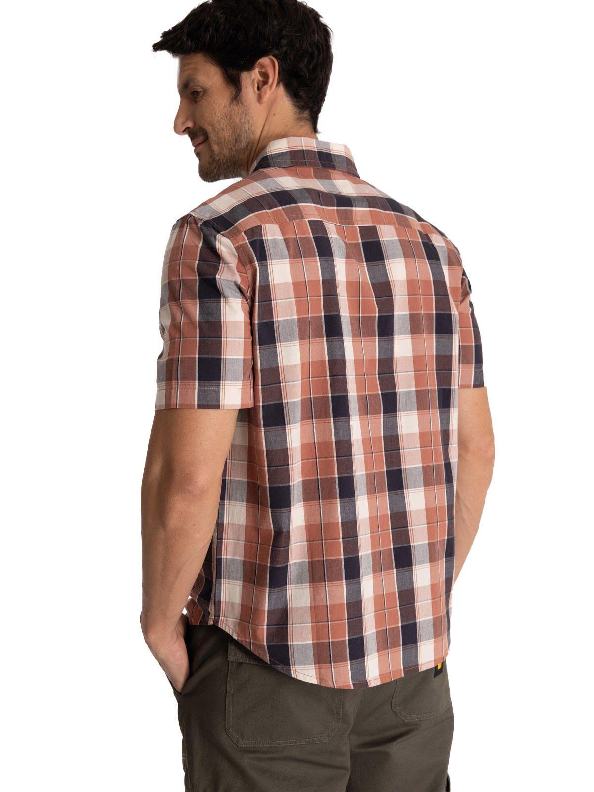 Camisa Manga Corta Hombre Plaid Poplin Terracota-3