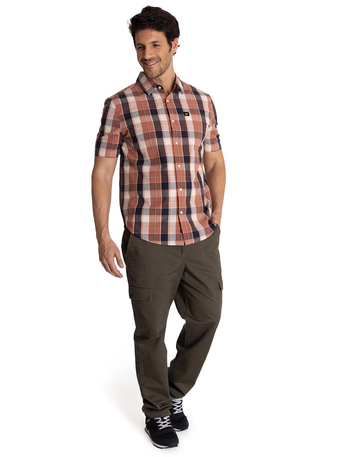 Camisa Manga Corta Hombre Plaid Poplin Terracota-5