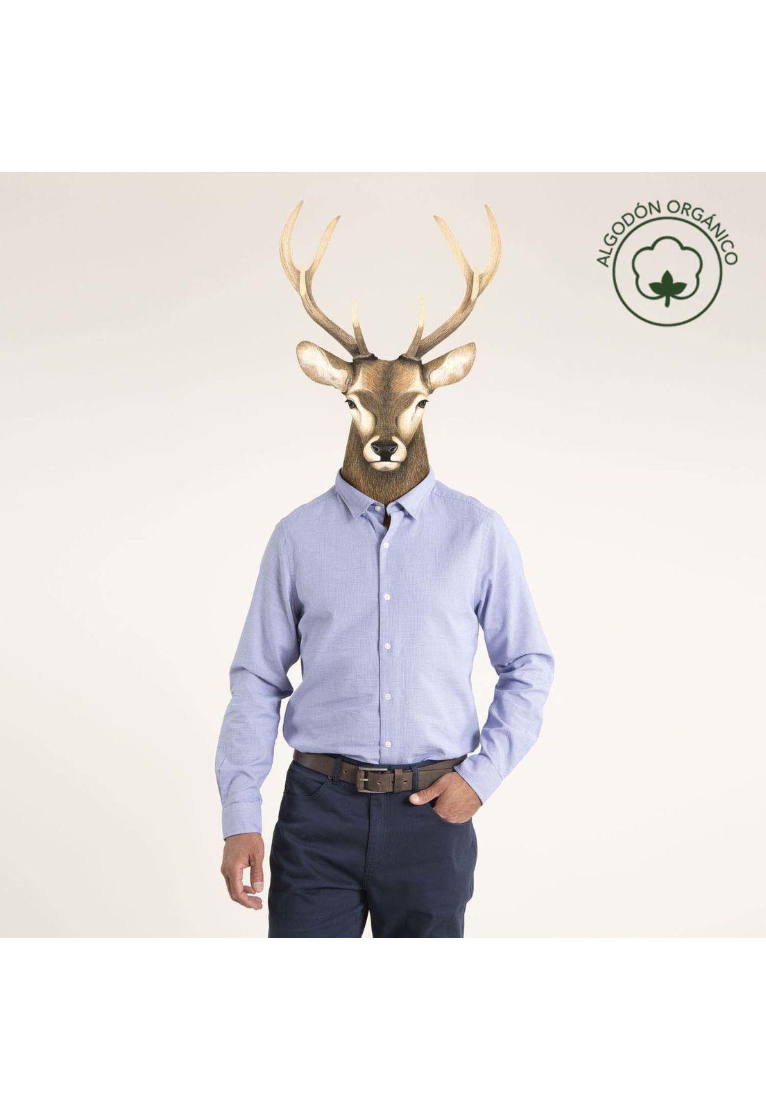 Camisa Hombre Algodón Org Mini Square  Azul-0