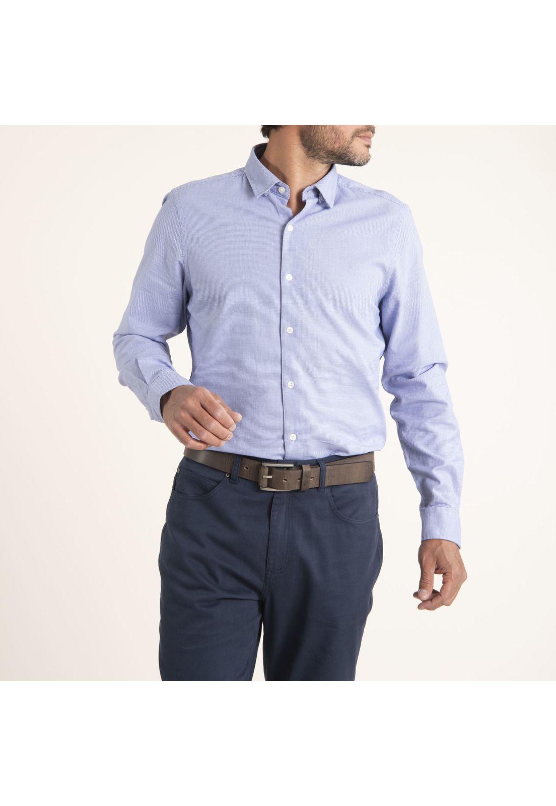 Camisa Hombre Algodón Org Mini Square  Azul-3