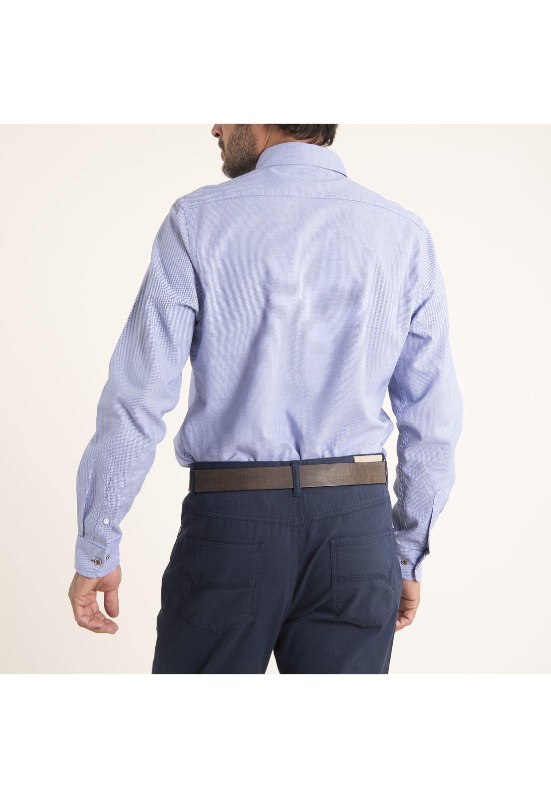 Camisa Hombre Algodón Org Mini Square  Azul-4