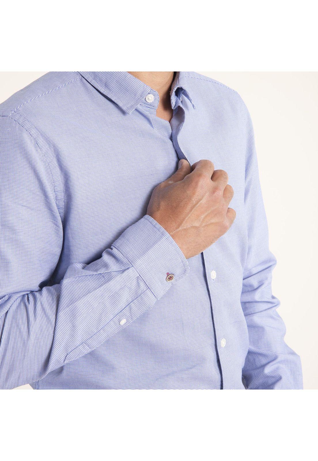 Camisa Hombre Algodón Org Mini Square  Azul-5