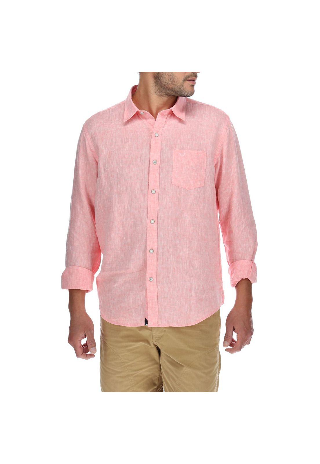 Camisa Lino Hombre Linen Salmón Rockford-0