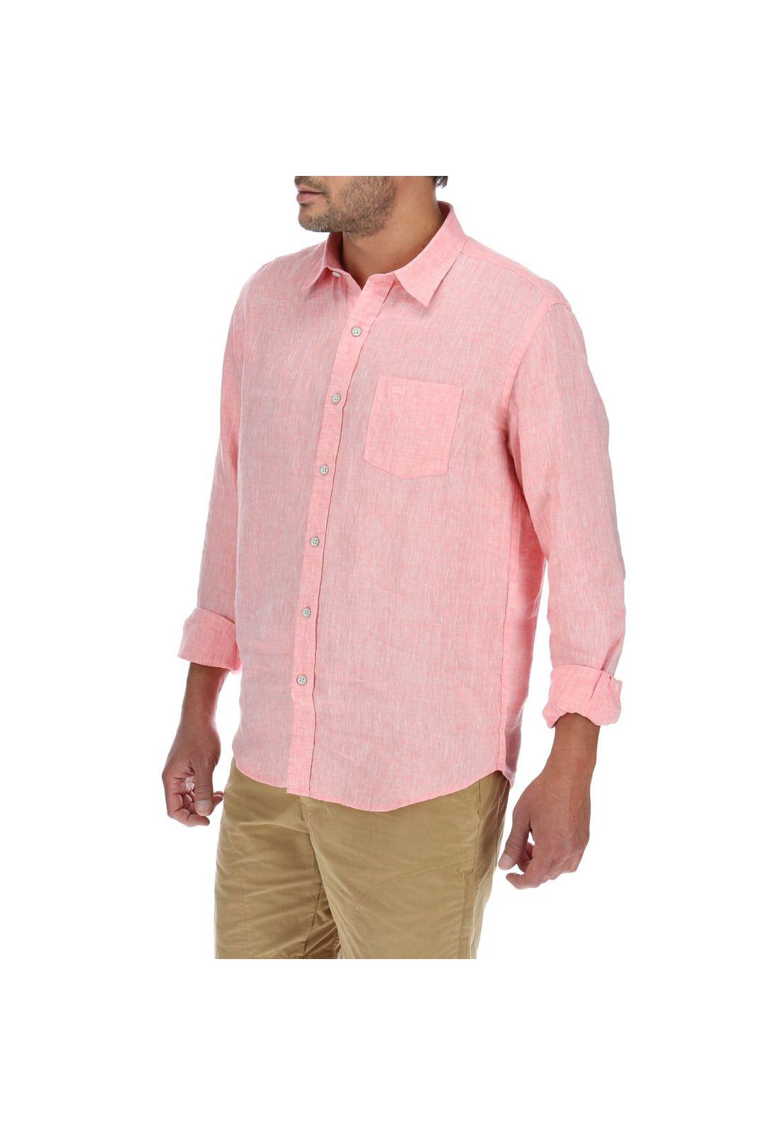 Camisa Lino Hombre Linen Salmón Rockford-1