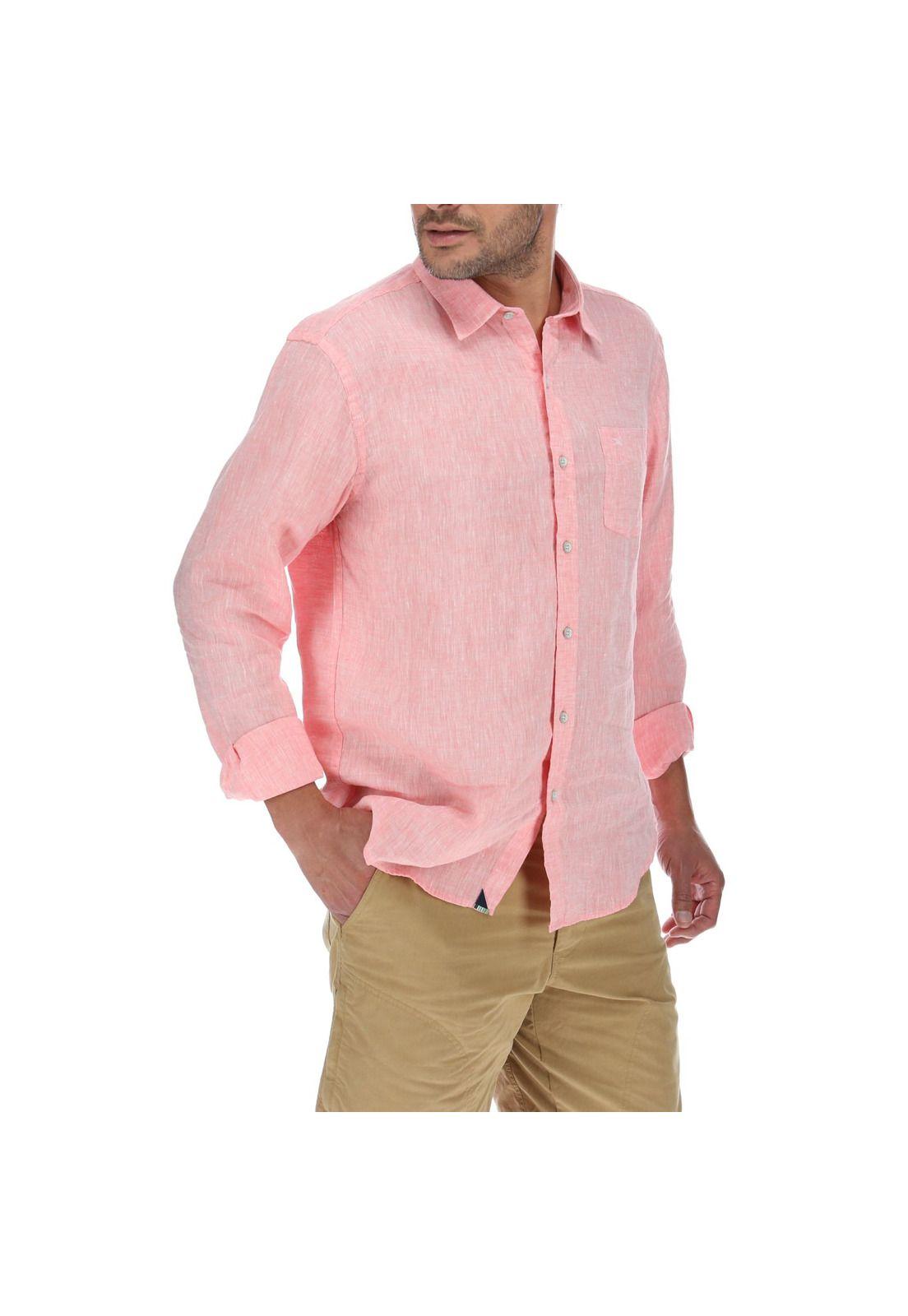 Camisa Lino Hombre Linen Salmón Rockford-3