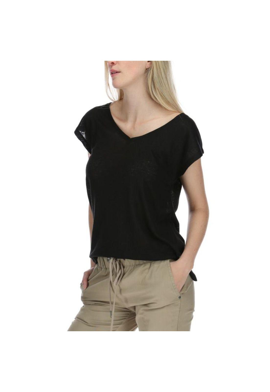 Polera Mc Mujer Linen S/S Knit Top Negro-1