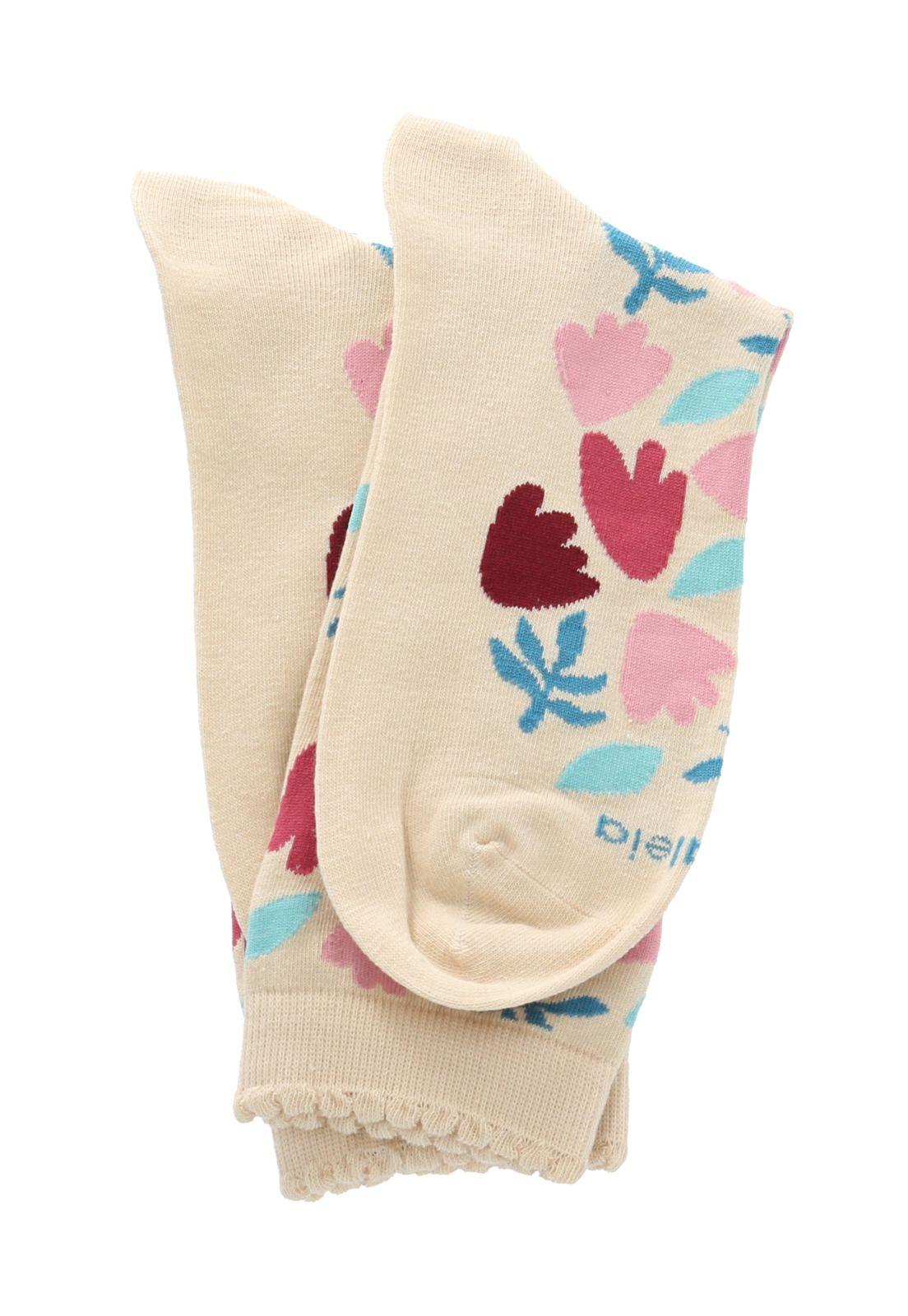 Calcetines Flower Mujer Beige-2