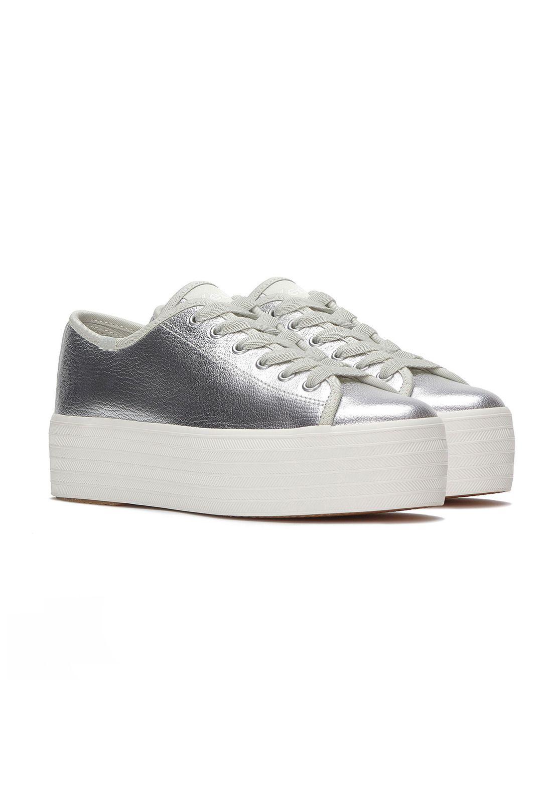 Zapatilla Cuero Mujer Triple Up Plateado-3