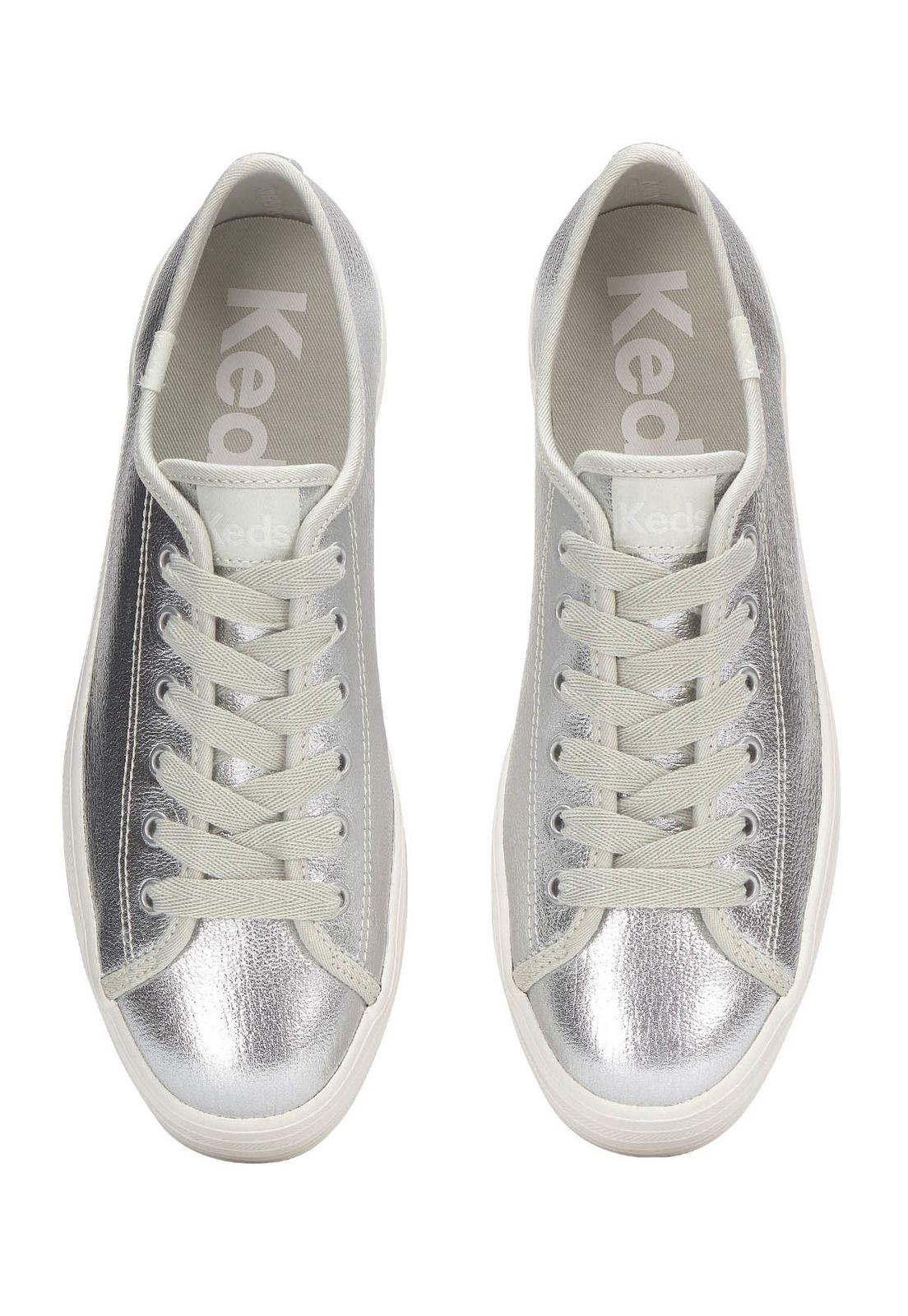 Zapatilla Cuero Mujer Triple Up Plateado-4