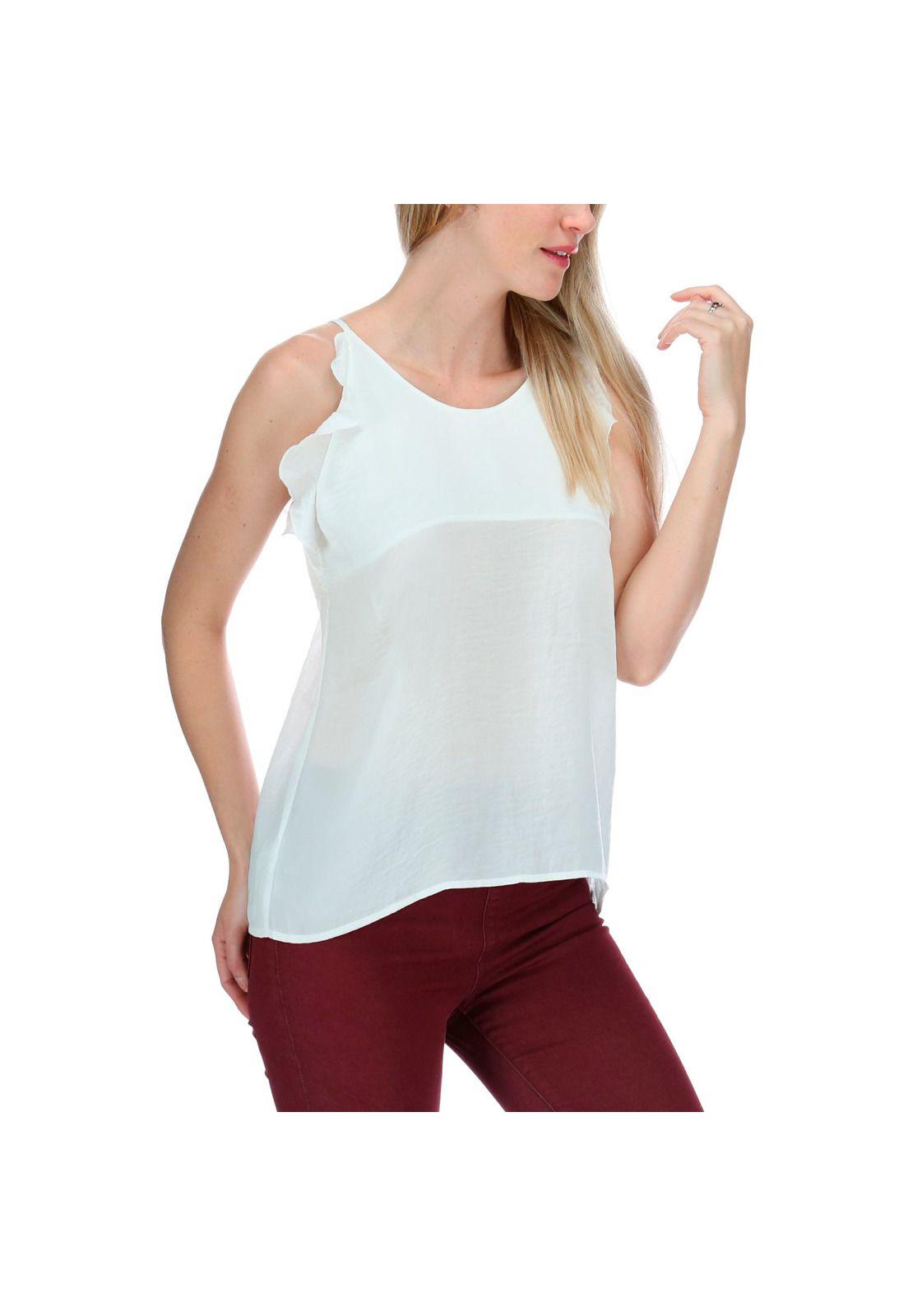 Polera Sm Mujer Ruffle Tank Top Blanco-2