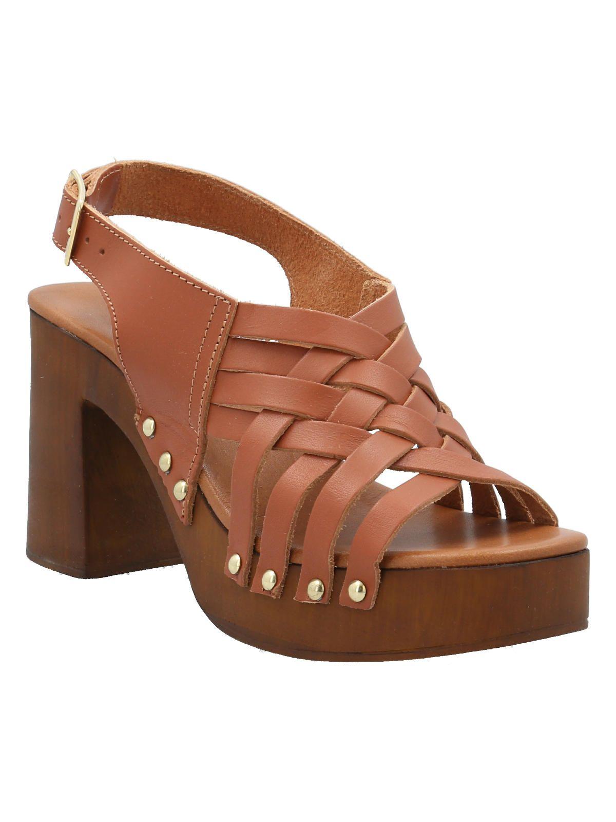 Sandalia Cuero Mujer Azucena Café -1