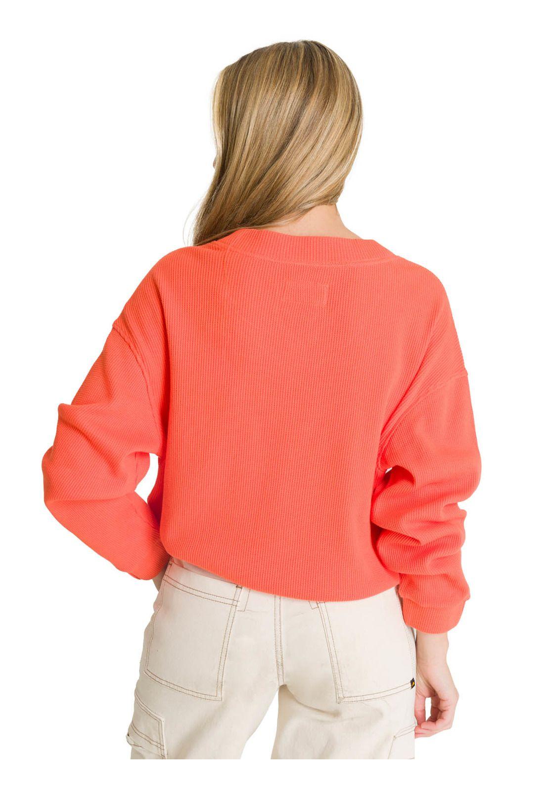 Polerón Cuello en V Mujer Oversize Waffle Salmón-4