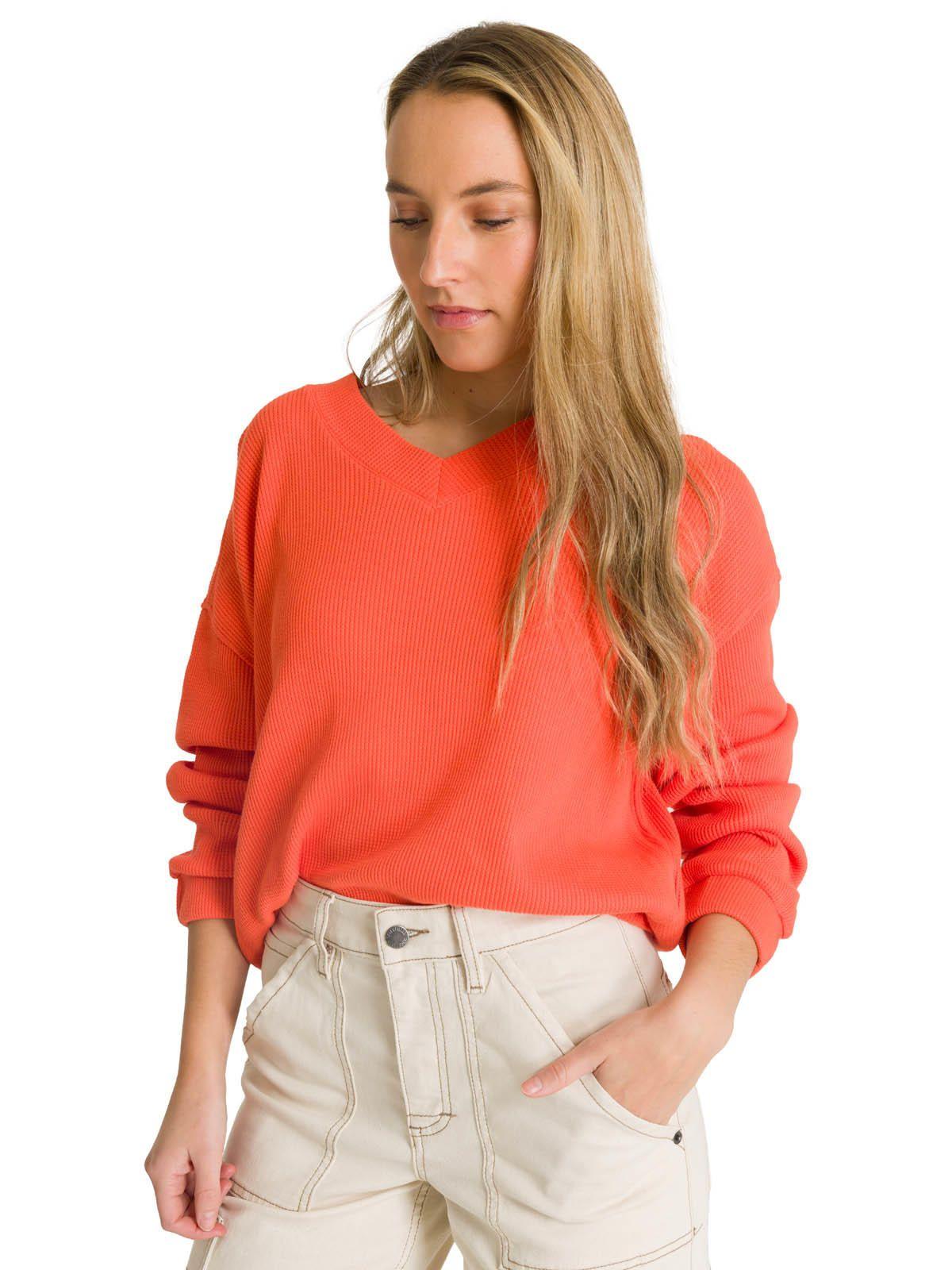 Polerón Cuello en V Mujer Oversize Waffle Salmón-0