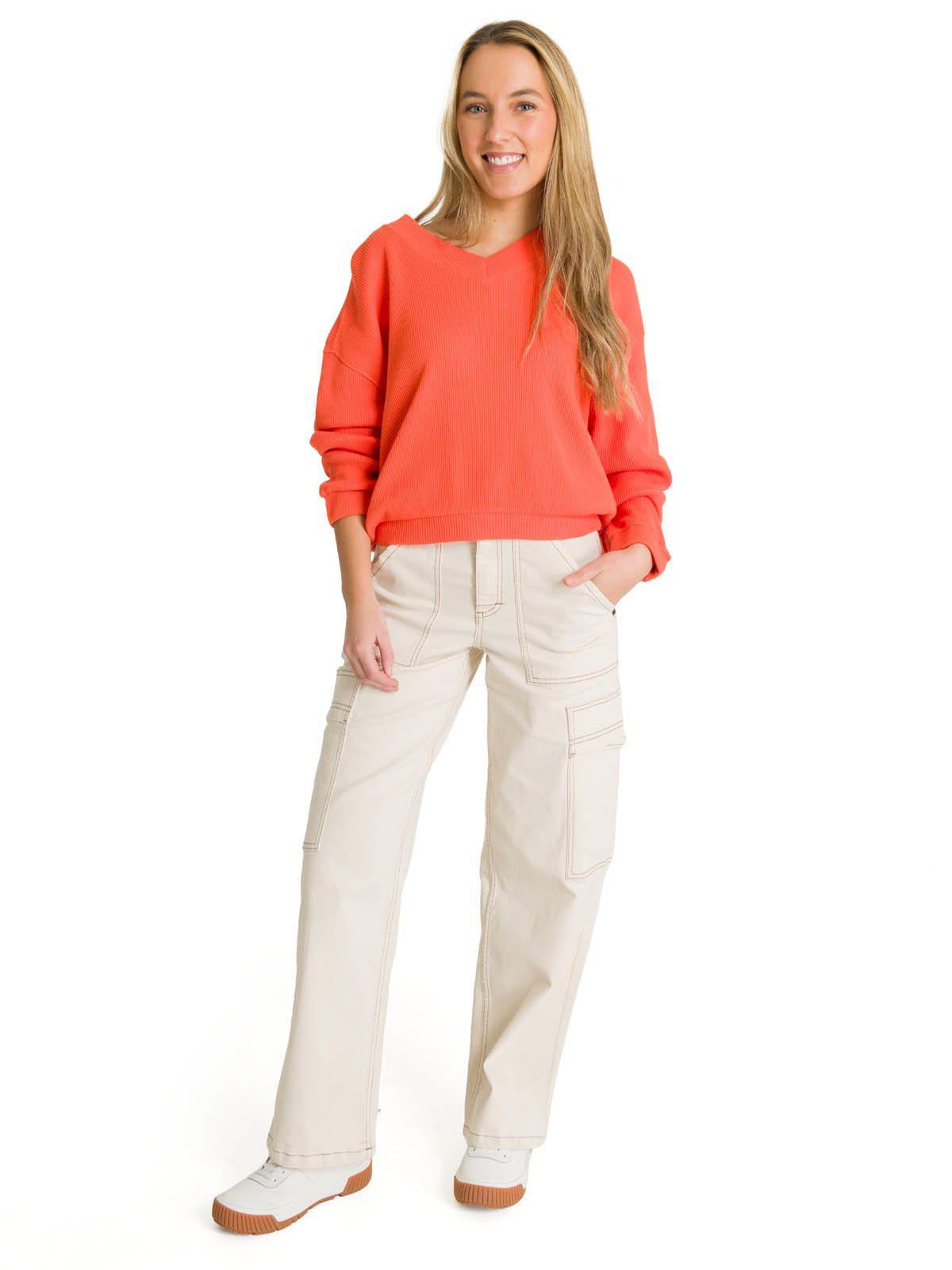 Polerón Cuello en V Mujer Oversize Waffle Salmón-5