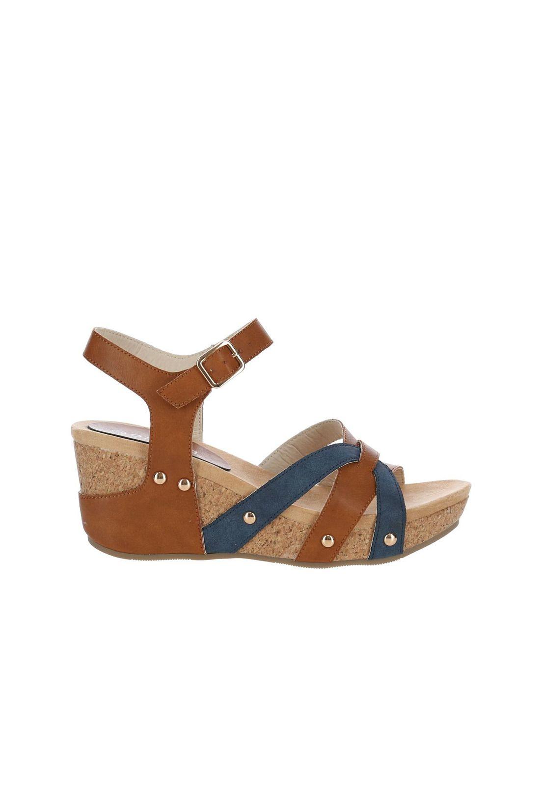 Sandalia Mujer Wine Denim/Cognac-0