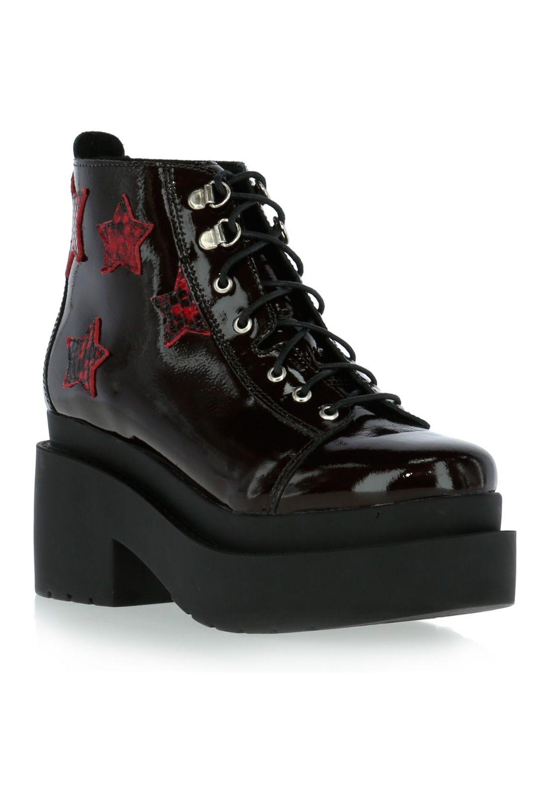 Botin Cuero Mujer Flor Burdeo-0