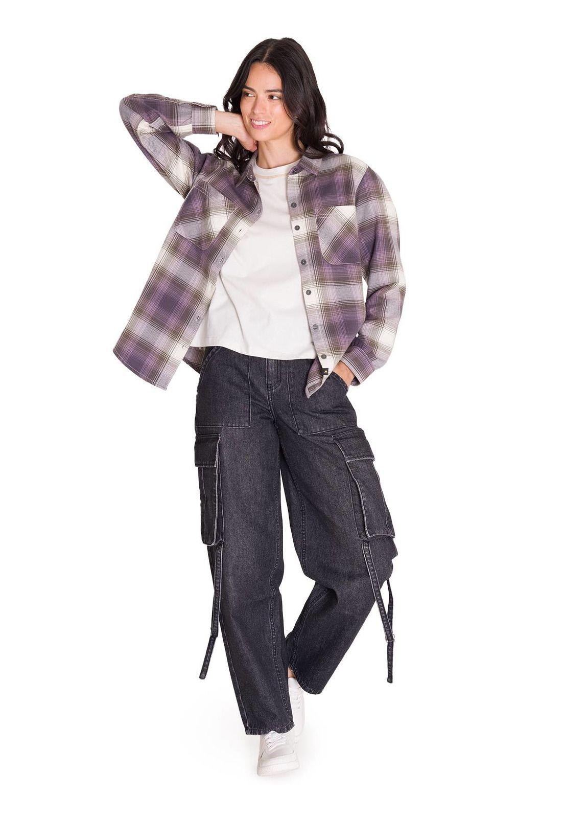 Camisa Flannel Relaxed Mujer Lila-6