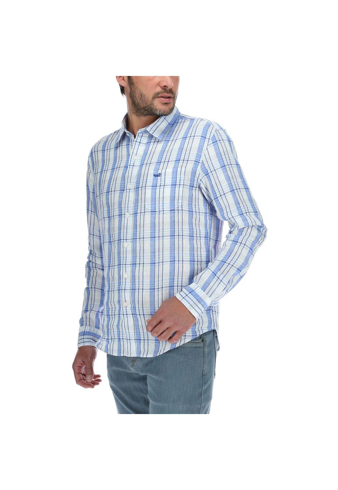 Camisa Lino Hombre Linensquare Multicolor Rockford-1