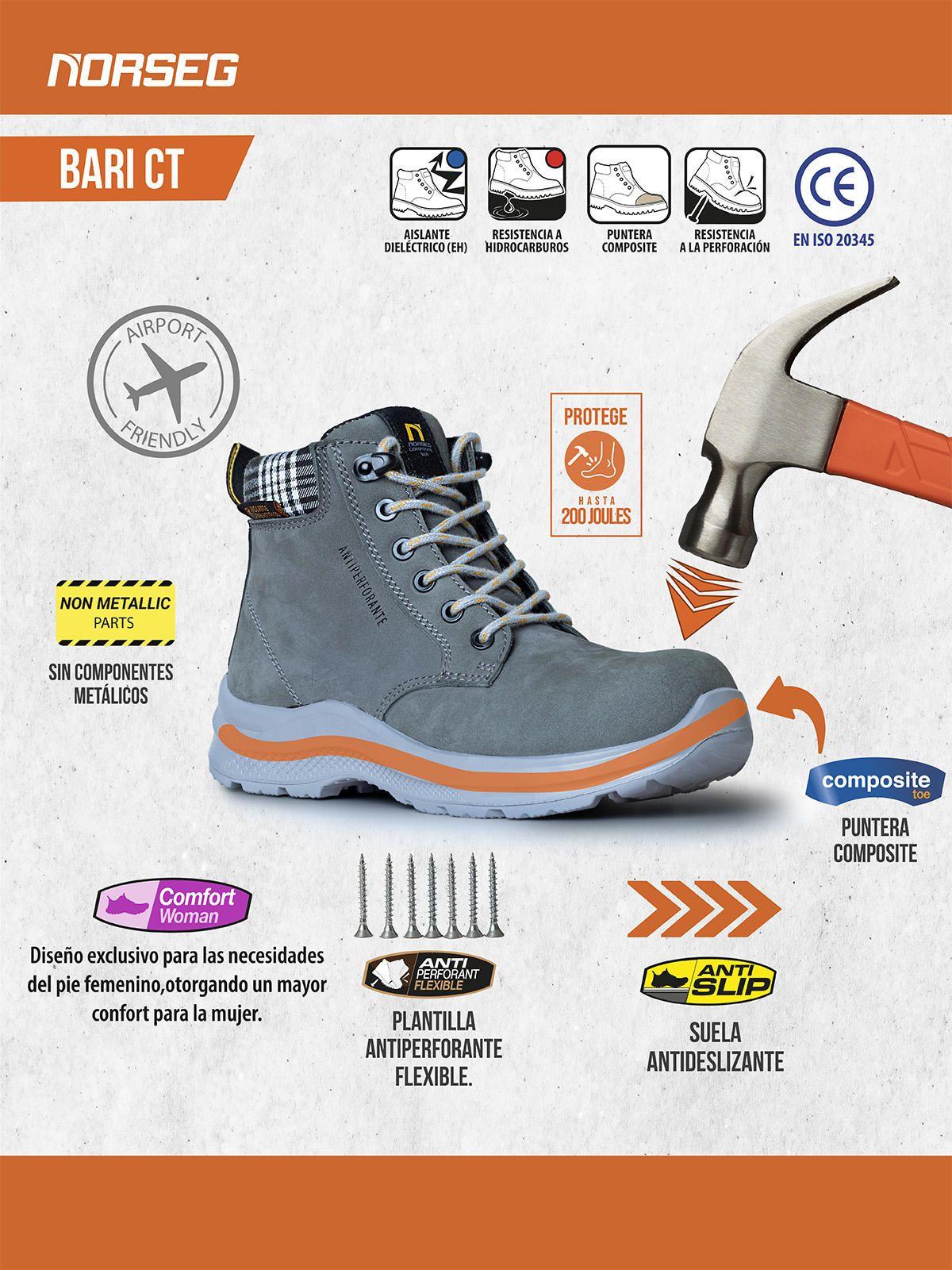 Zapato de Seguridad BARI CT Calzado Mujer Gris-8