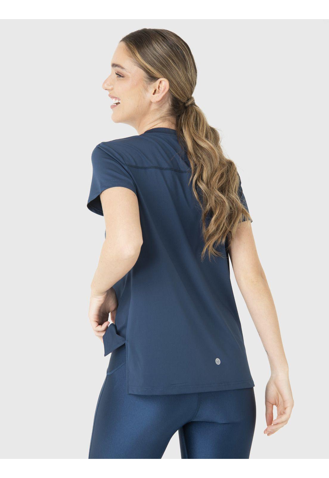 Polera Manga Corta Mujer V-Neck Azul-3
