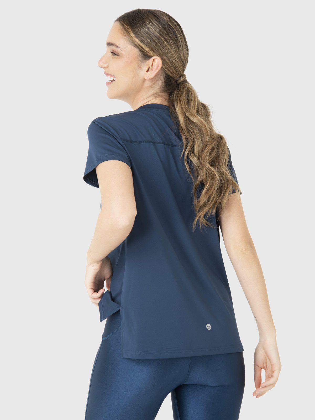 Polera Manga Corta Mujer V-Neck Azul-3
