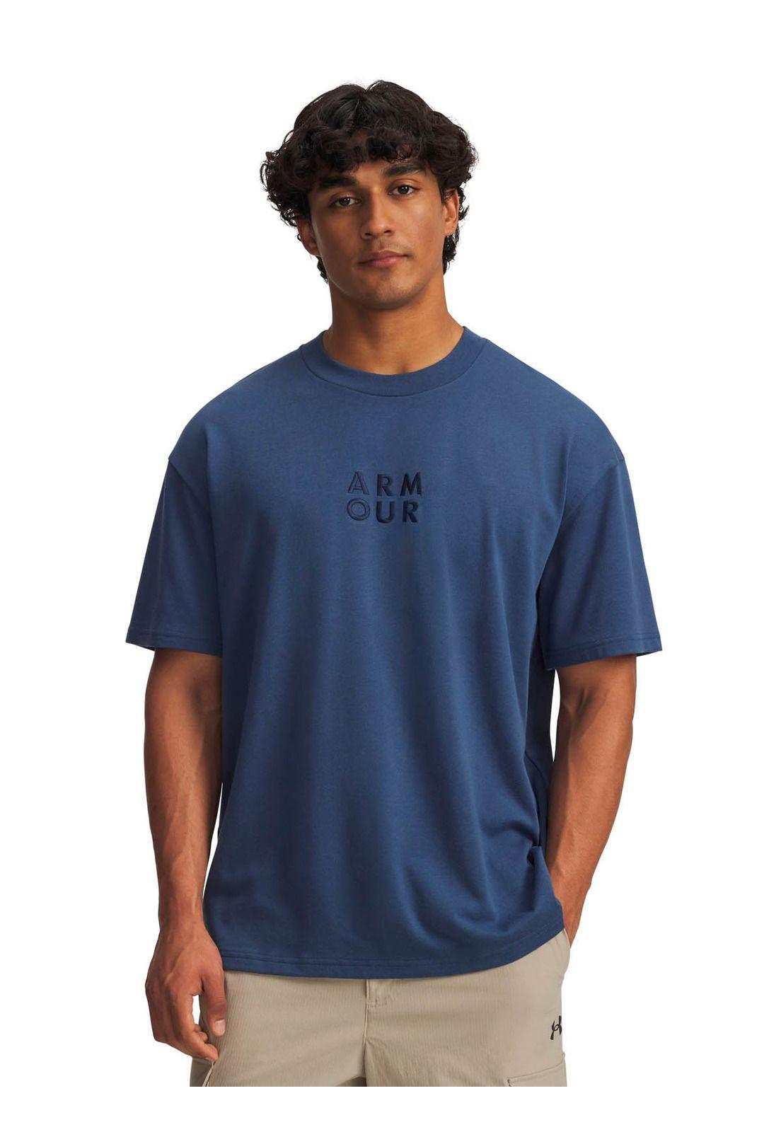 Polera Manga Corta Lifestyle  hombre Armour Wordmark HW azul -0