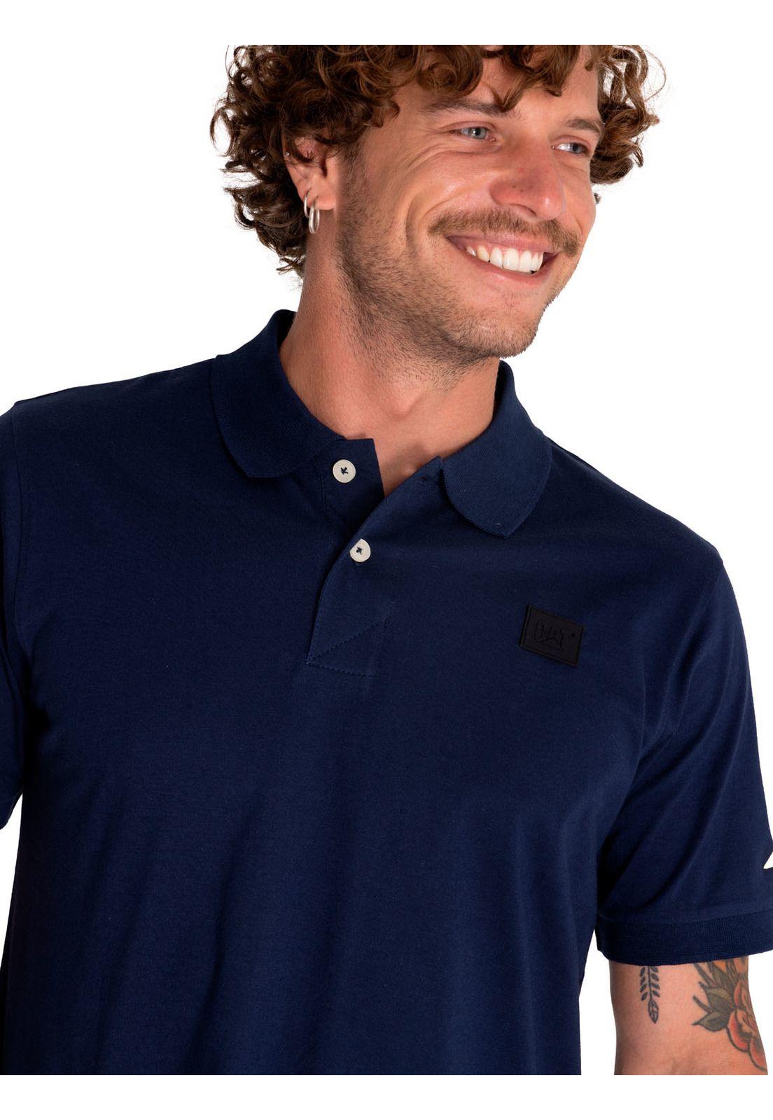 Polera Polo Casual Hombre Cat Logo Jersey Polo Azul-4
