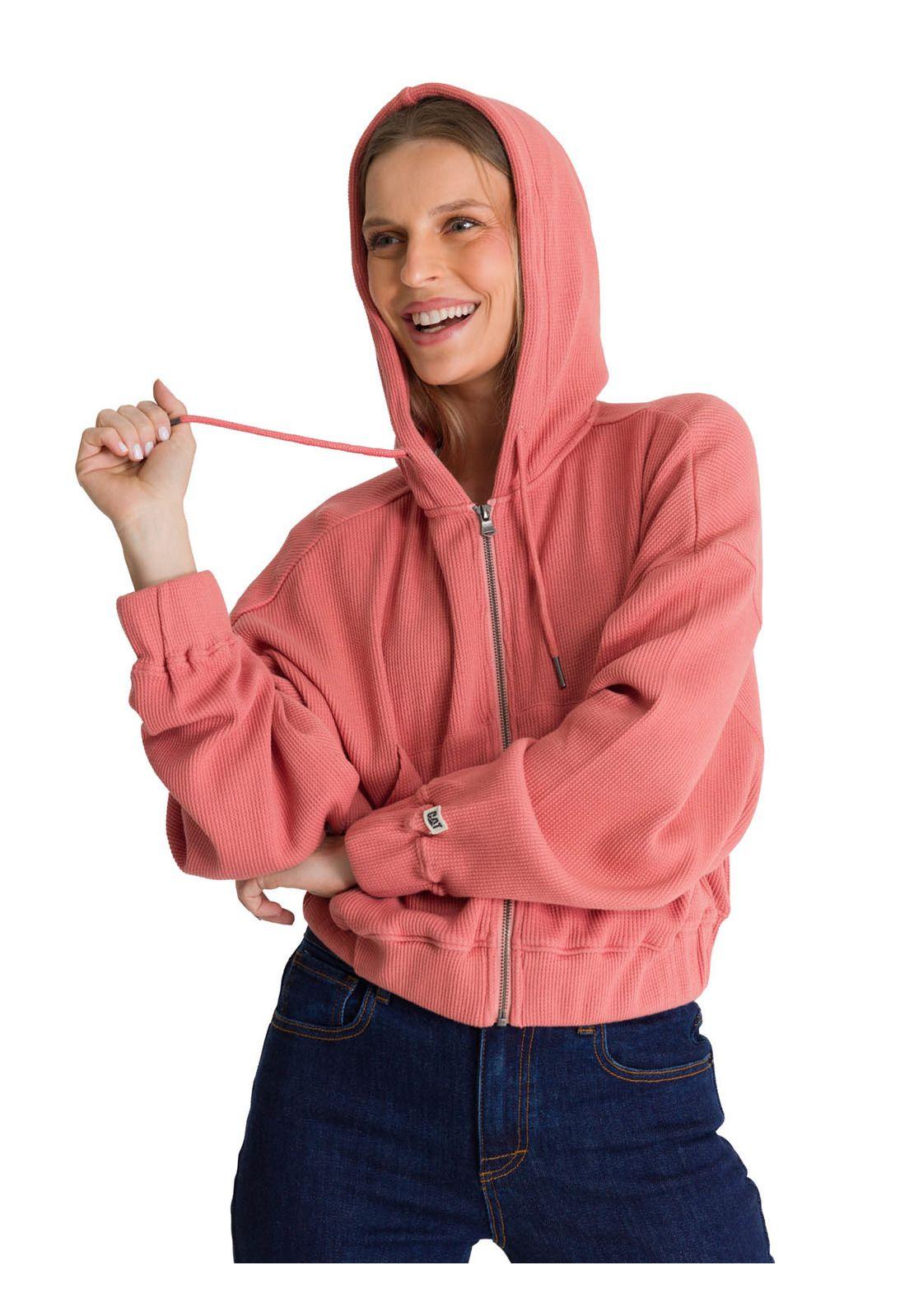 Polerón Con Gorro Mujer Waffle-Knit Salmón-1