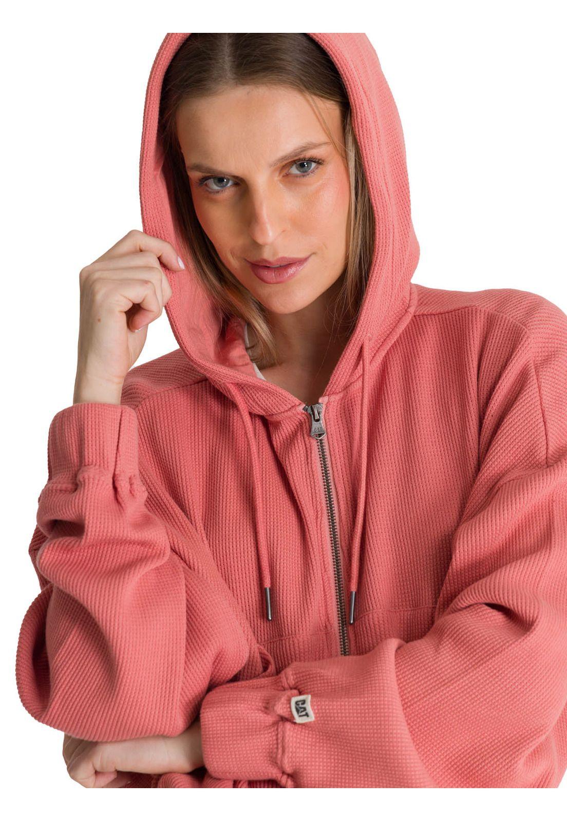 Polerón Con Gorro Mujer Waffle-Knit Salmón-4