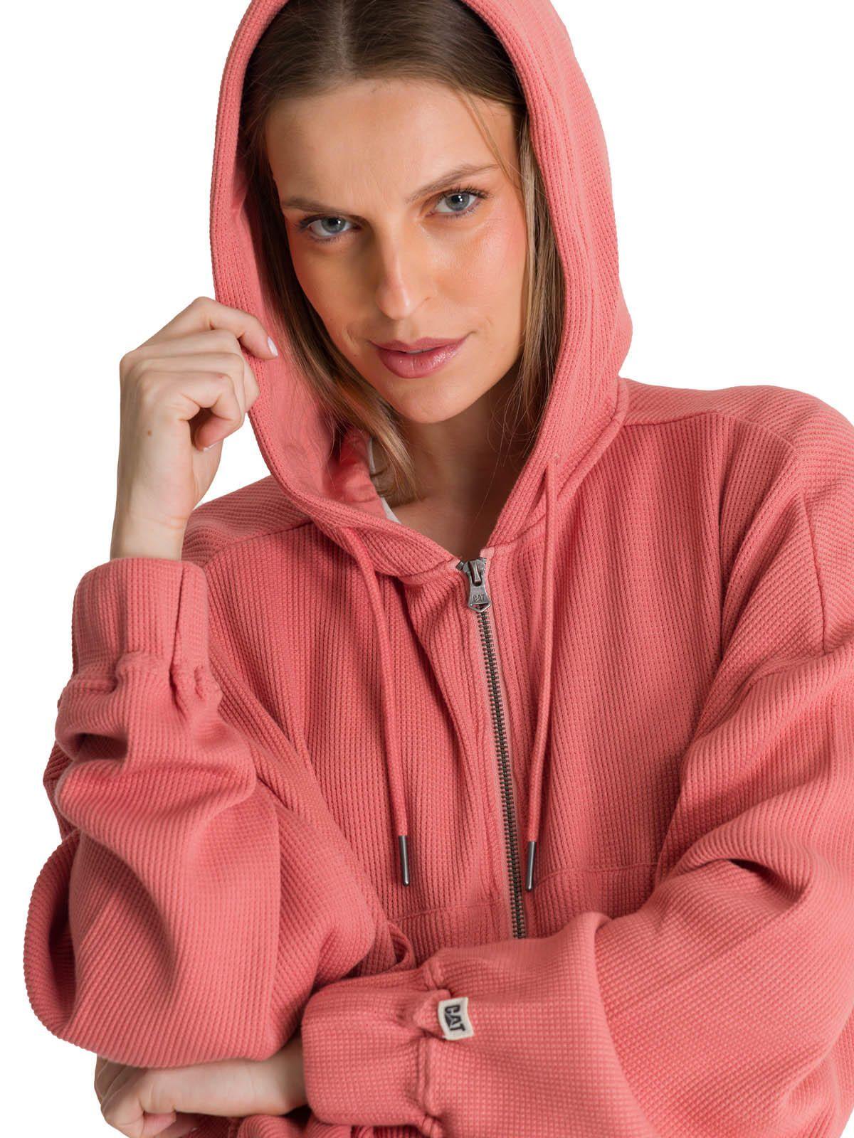 Polerón Con Gorro Mujer Waffle-Knit Salmón-4