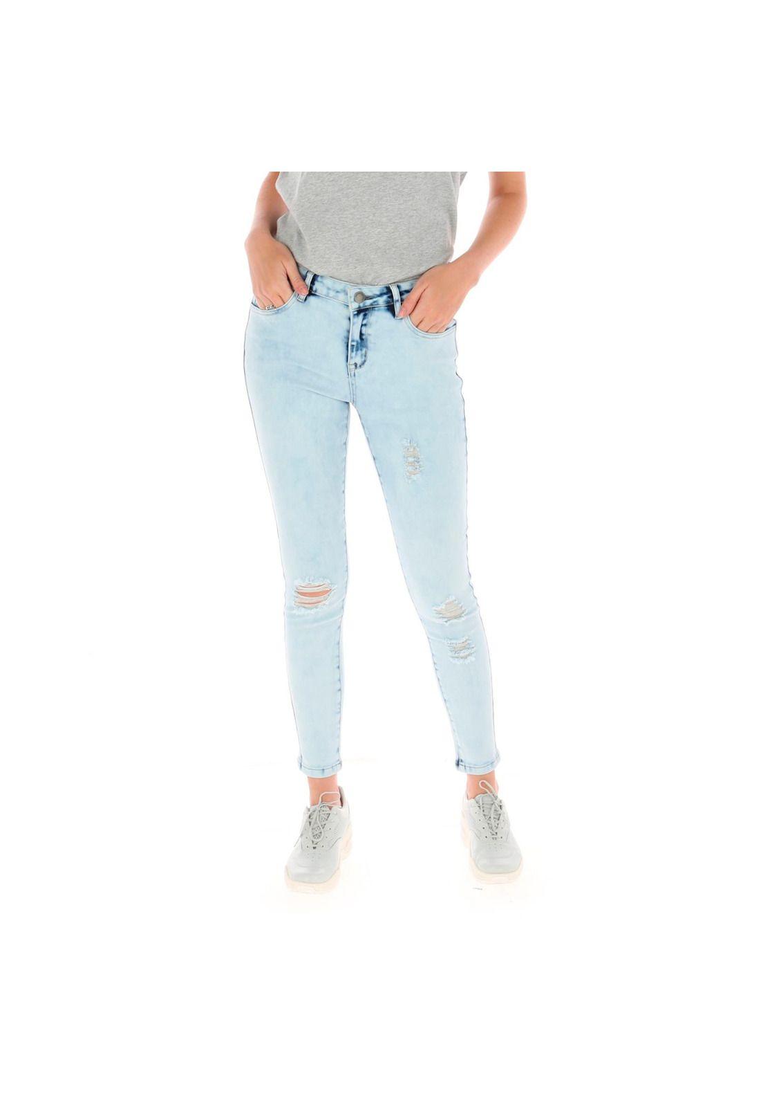 Jeans Mujer Distressed Jegging Celeste-0