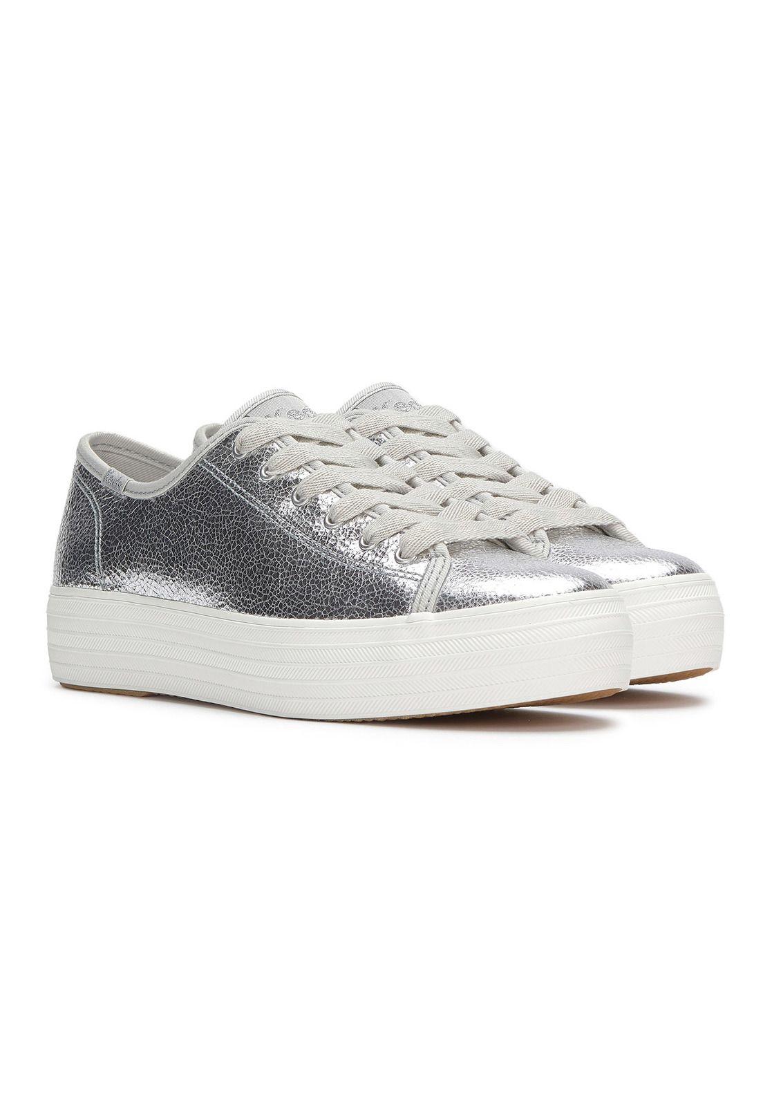 Zapatilla Cuero Mujer Triple Kick Plateado-3