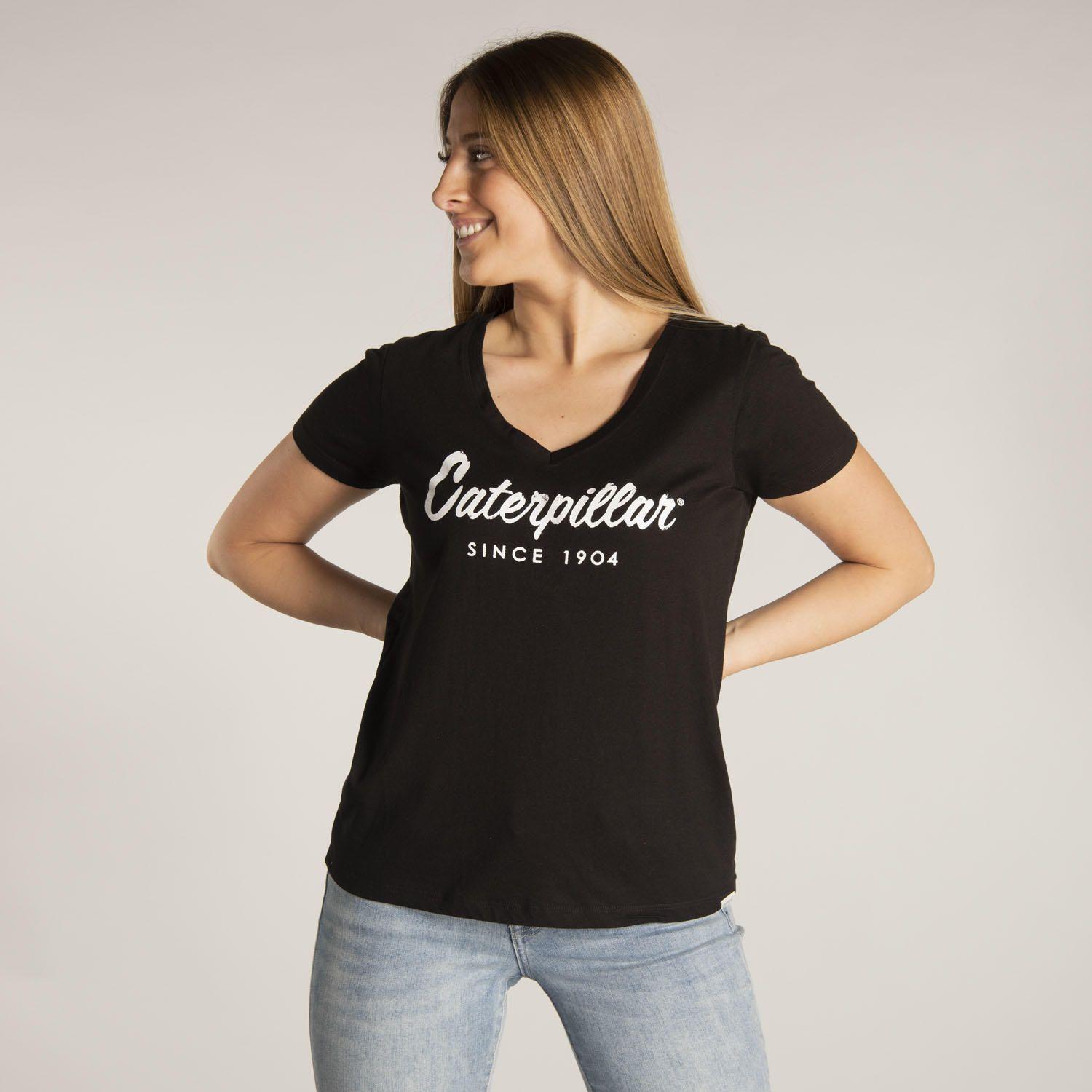 Polera M/C Mujer Logo Script V-Neck T Negro-0