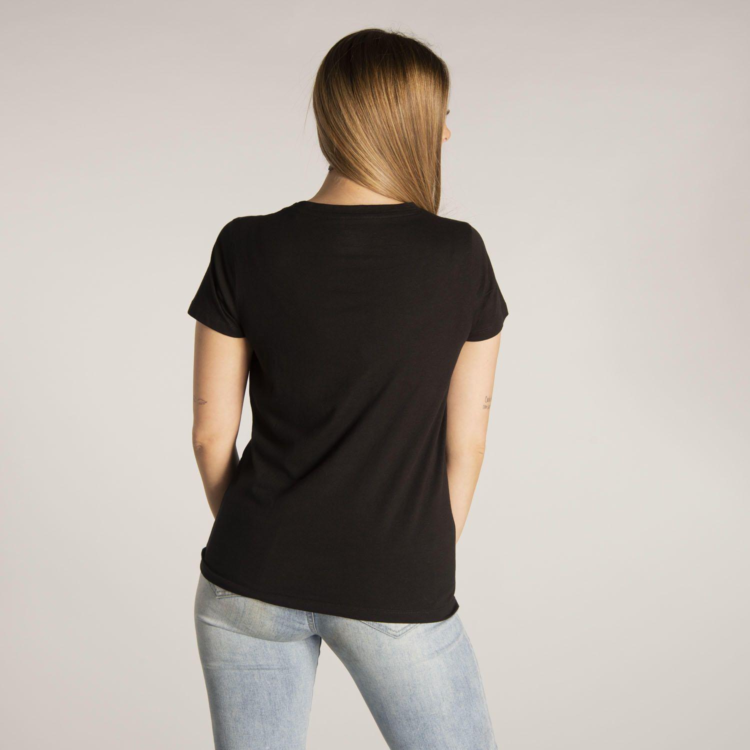 Polera M/C Mujer Logo Script V-Neck T Negro-2