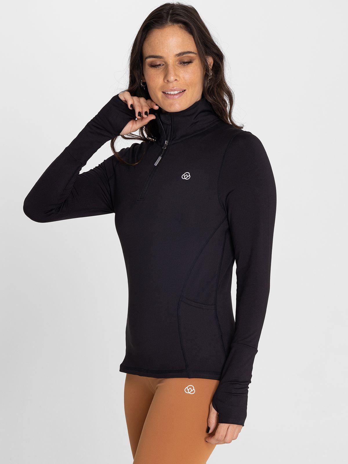 Polera deportiva Mujer Half Zip Negro-3