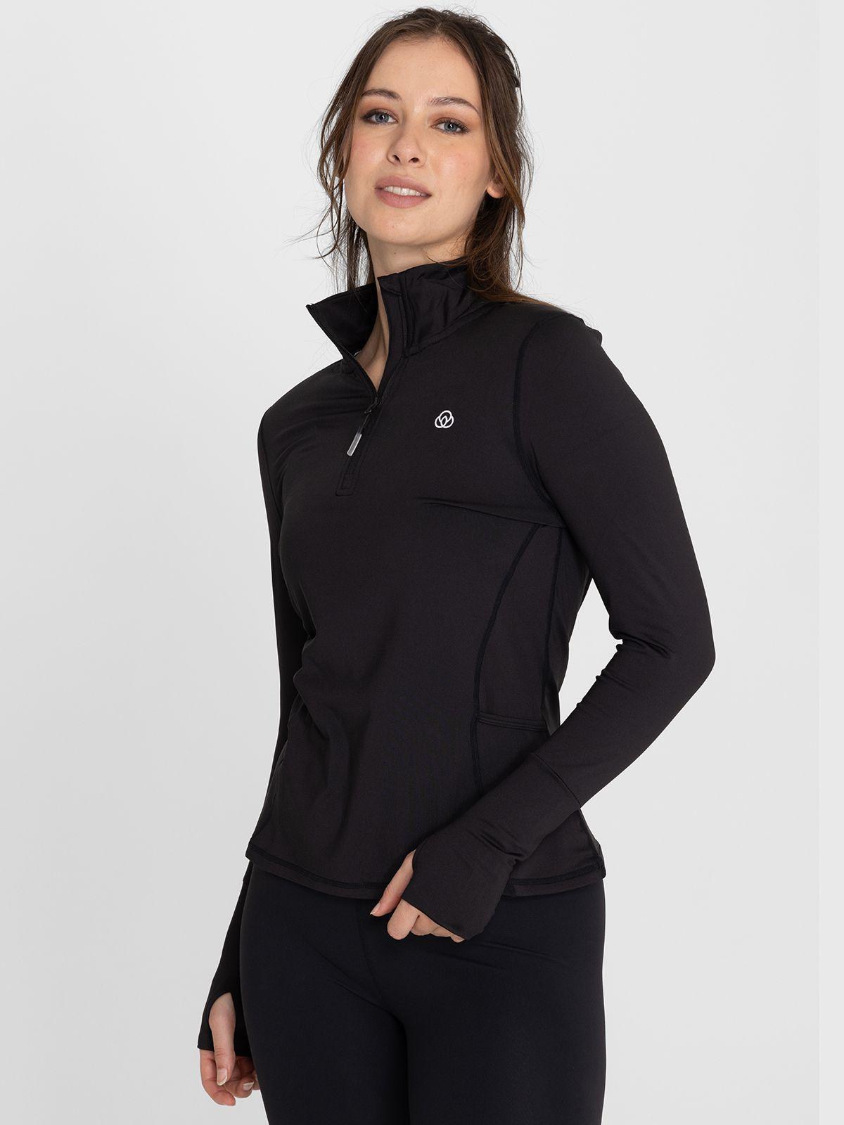 Polera deportiva Mujer Half Zip Negro-7