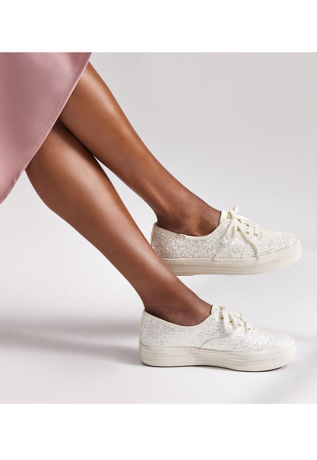 Zapatilla Mujer Casual Triple Cvo Glitter Blanca-1