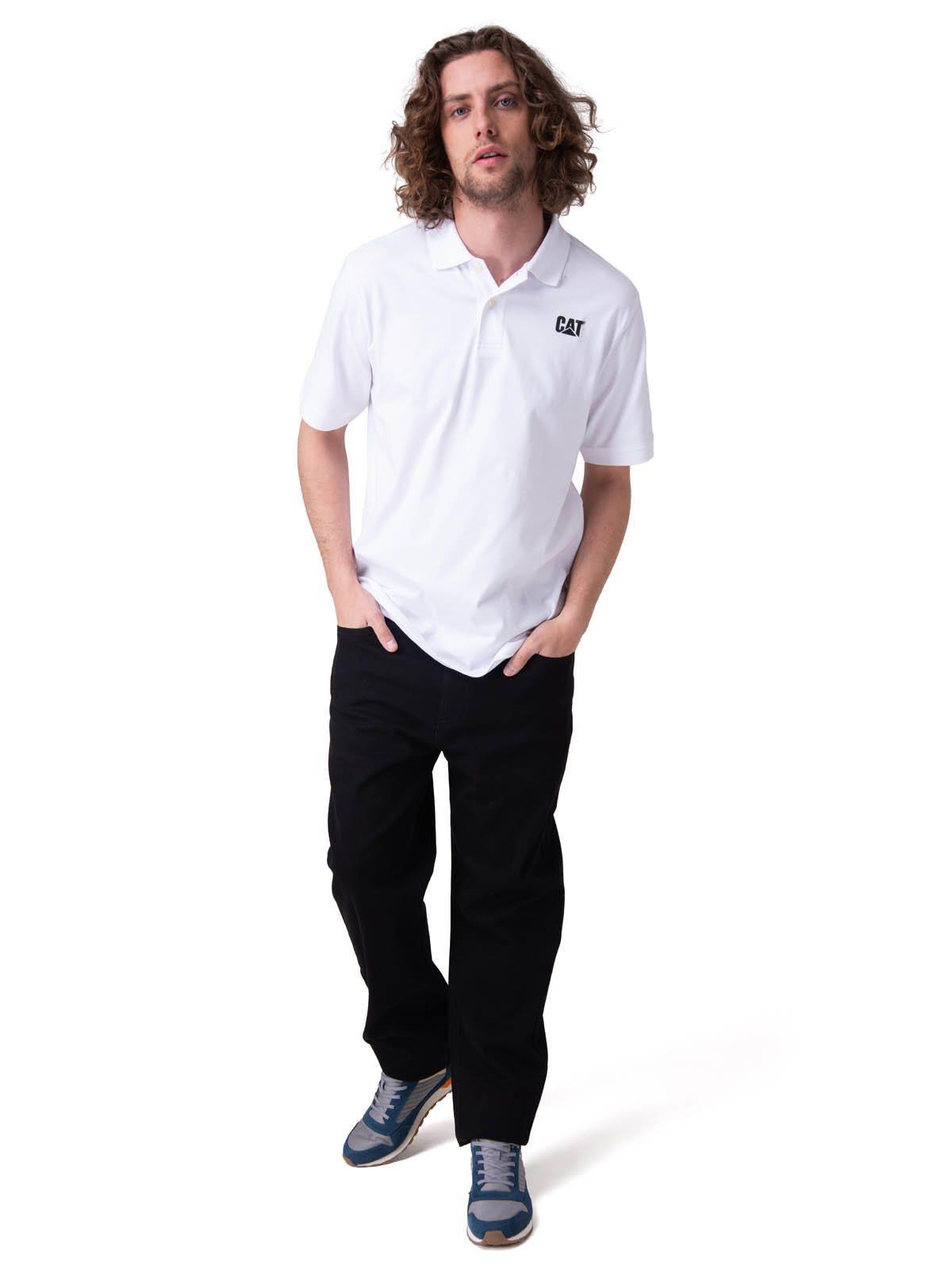 Polera Manga Corta Cat Logo Jersey Polo Hombre Blanco-4