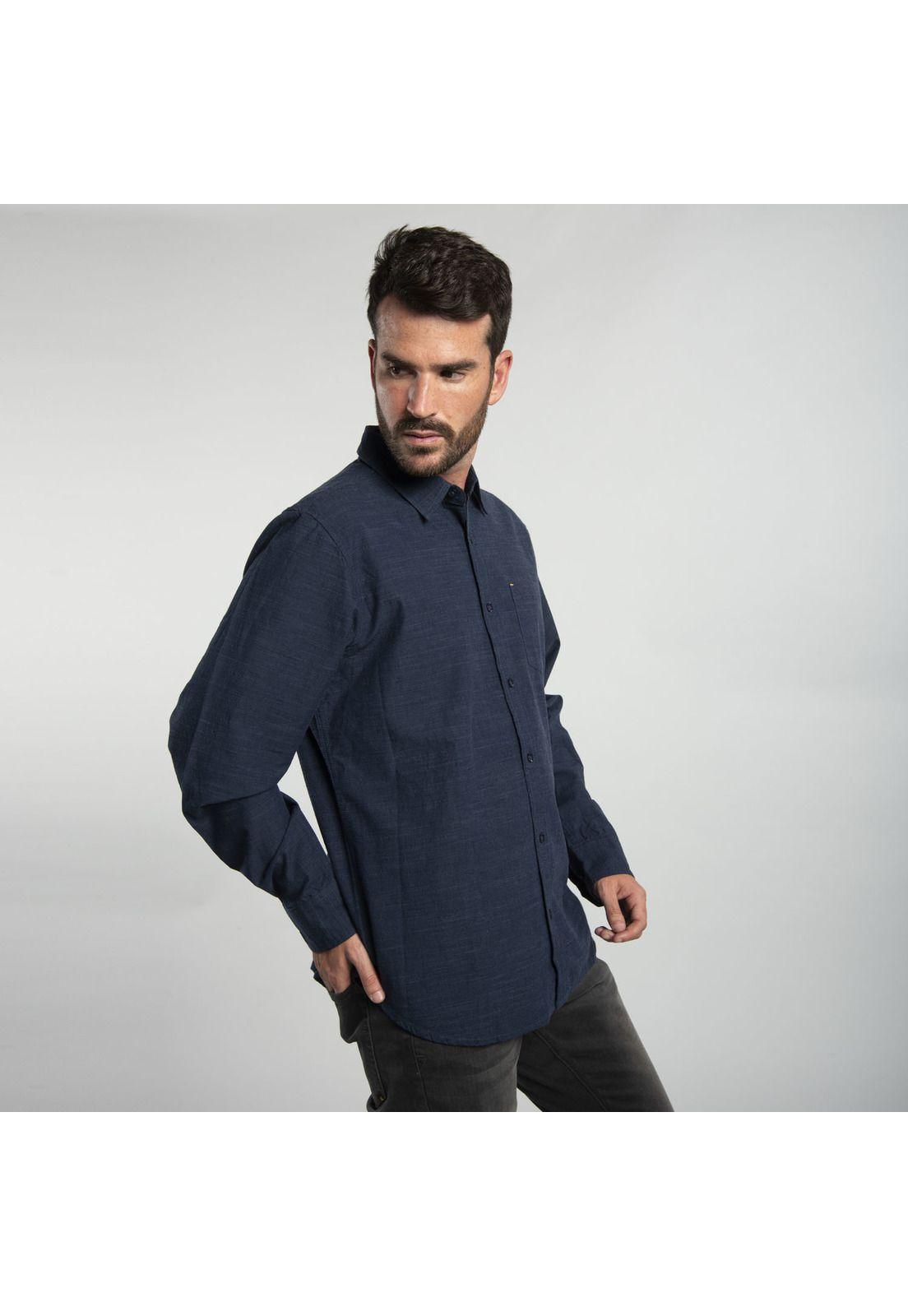 Camisa Hombre Fdtn Slub Ls Shirt Azul Marino-1