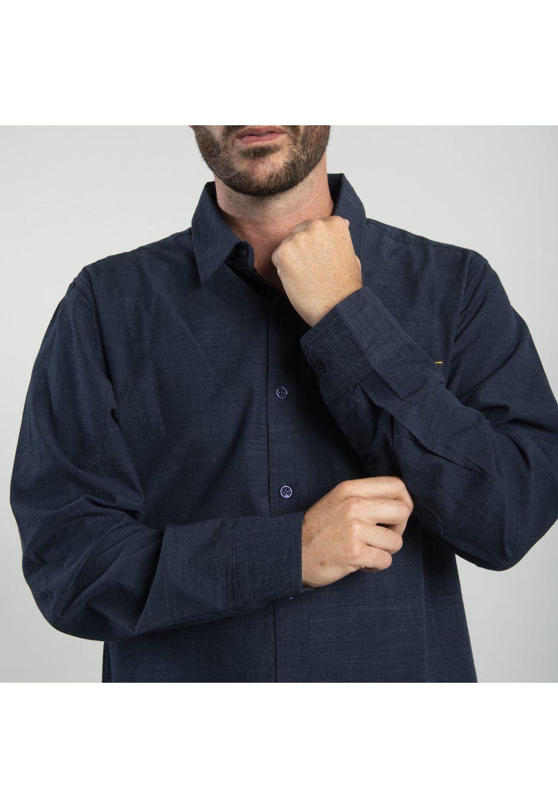 Camisa Hombre Fdtn Slub Ls Shirt Azul Marino-3