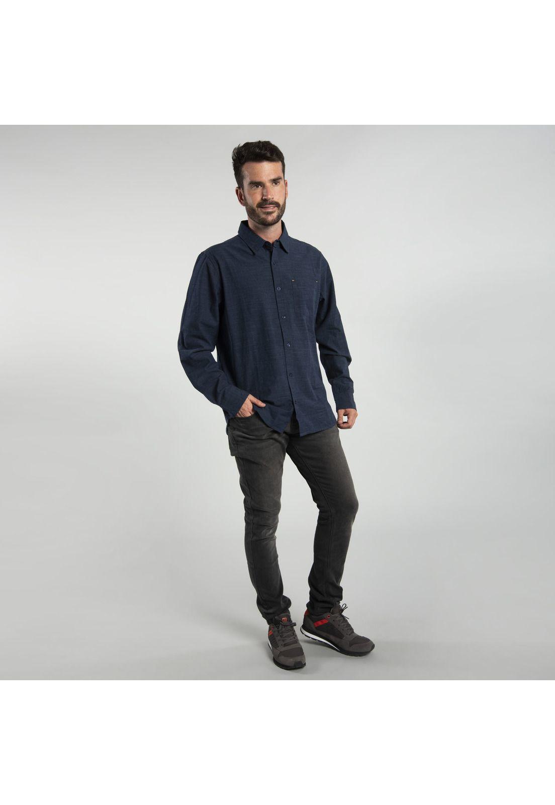 Camisa Hombre Fdtn Slub Ls Shirt Azul Marino-4