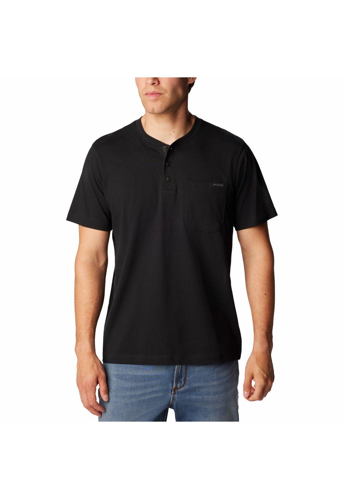 Polera Manga Corta Hombre Landrm Henley Negro-0