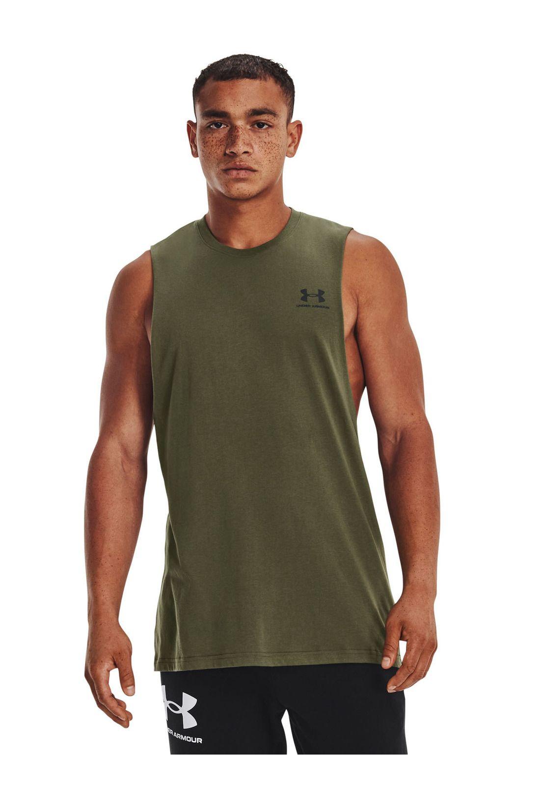 Polera sin mangas UA para hombre Verde-3