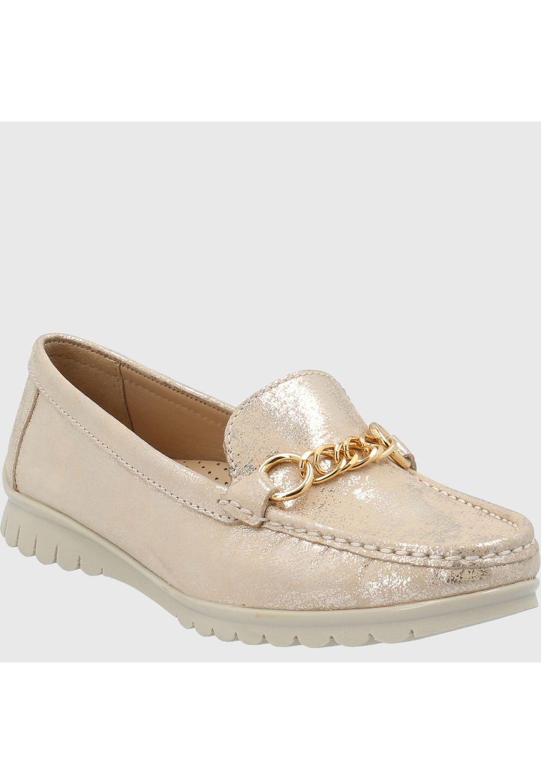 Mocasín Cuero Mujer Fuji Dorado-0