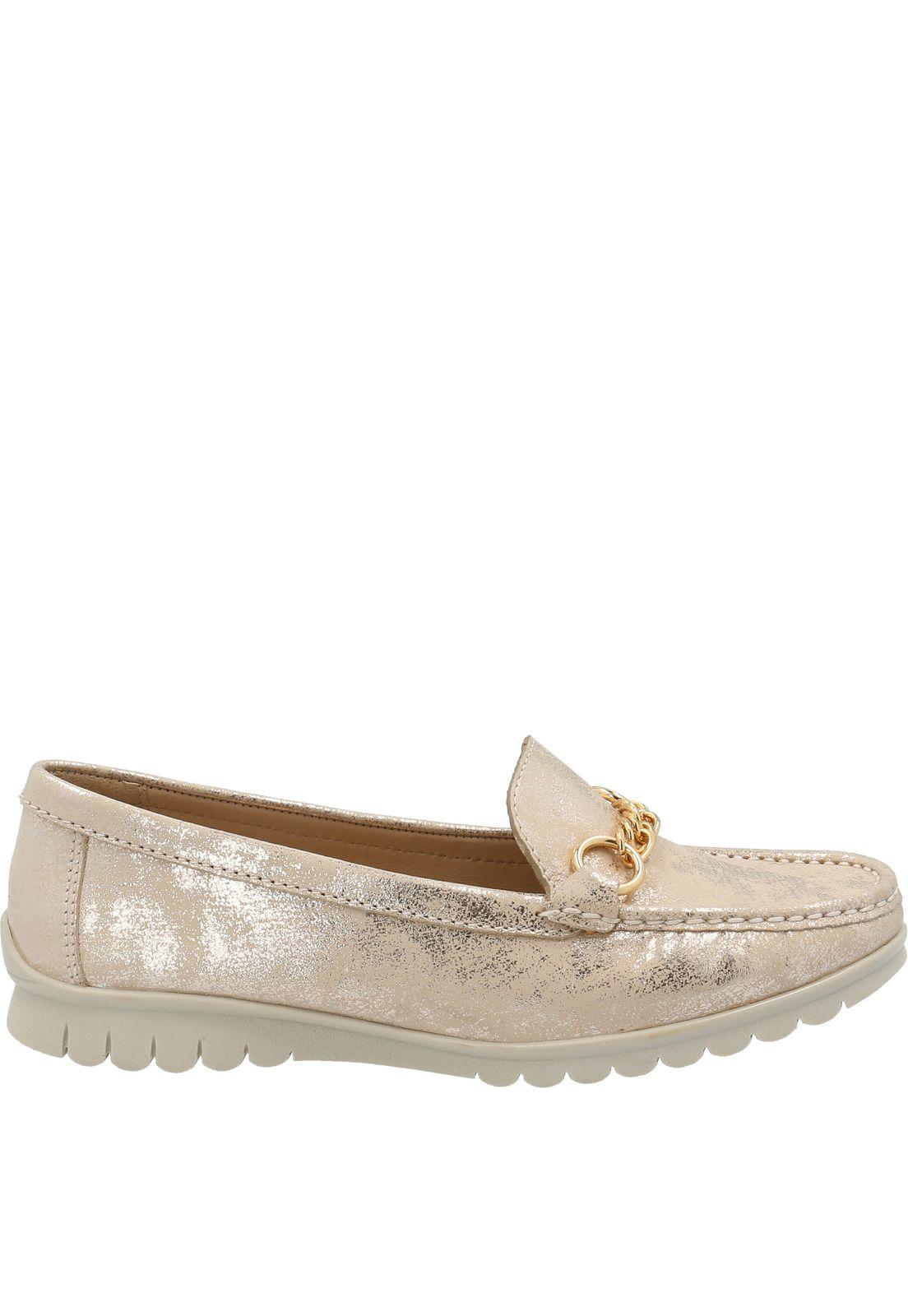 Mocasín Cuero Mujer Fuji Dorado-1